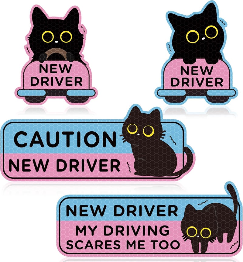 CNhoqc Student Driver Car Magnet - 4pcs Shivering Black Cat Student New Driver Magnet Please Be Patient Bumper Sticker Safety Warning Magnetic Christmas Reflective Rookie Reusable Movable Xmas Holiday - Image 1